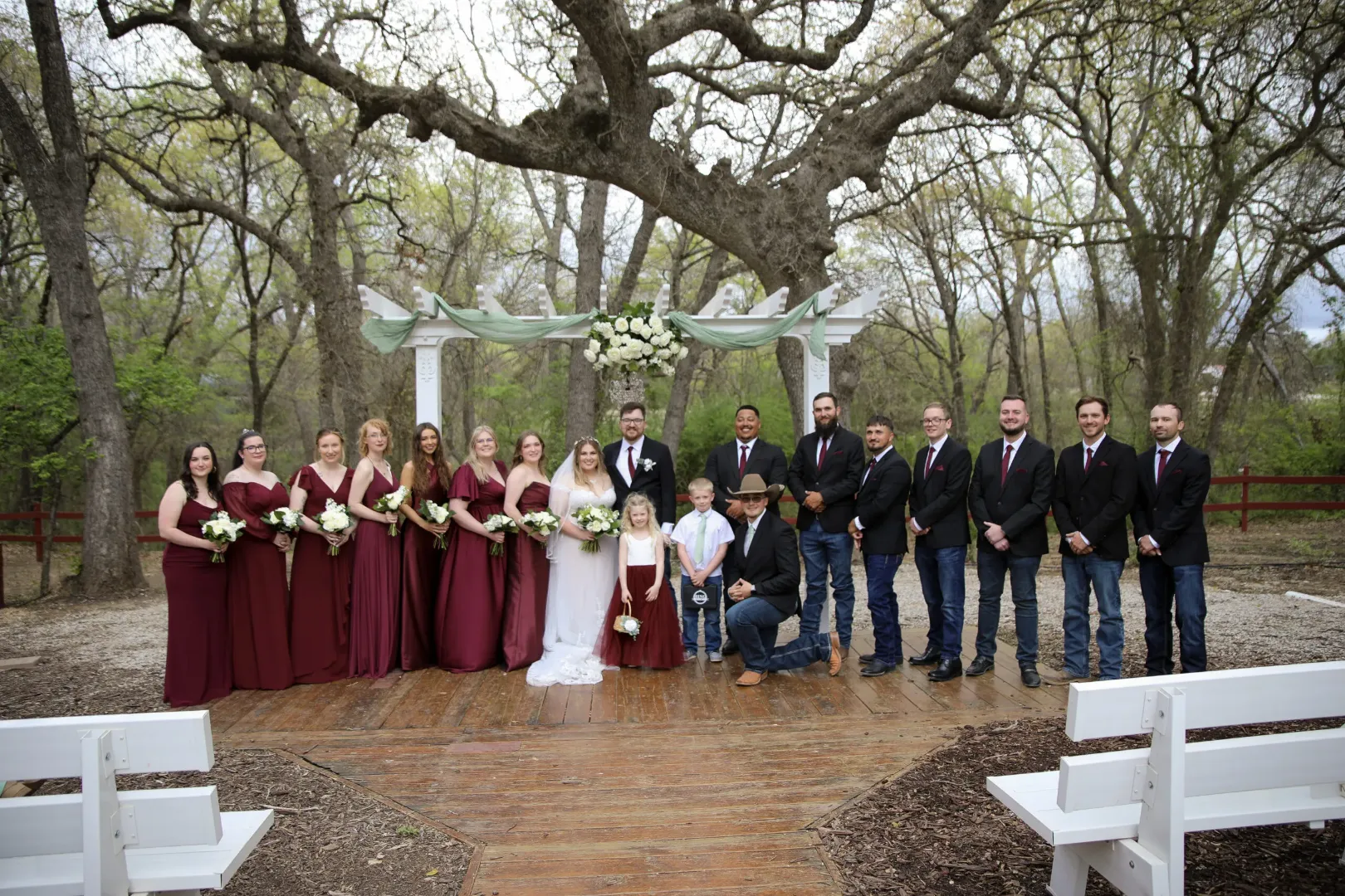 Wedding Ceremony at Fort Worth Country Memories Under and Oak Tree in Fort Worth TX